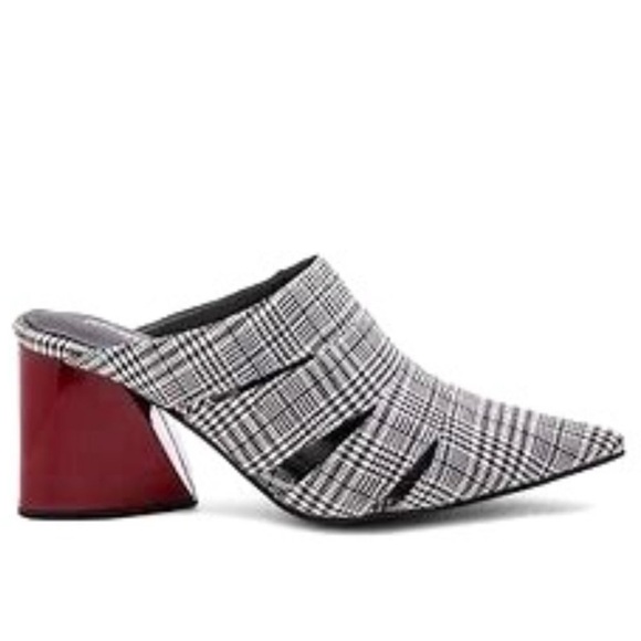Jeffrey Campbell Creek Mules Houndstooth Size 8.5 Red Chunky Heel